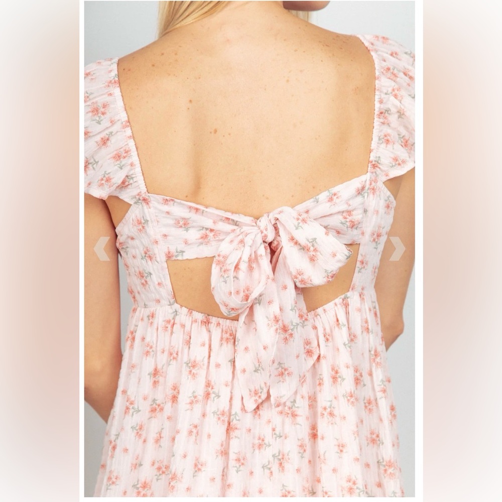 NWT Very J XL Floral Sweetheart Mini Dress Open Back Tie Ruffle Sleeve - Picture 4 of 4